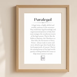 Paralegal Definition Wall Art Printable, Legal Office Decor Gift, Law Student or Assistant Gift Idea, Instant Download Digital Print