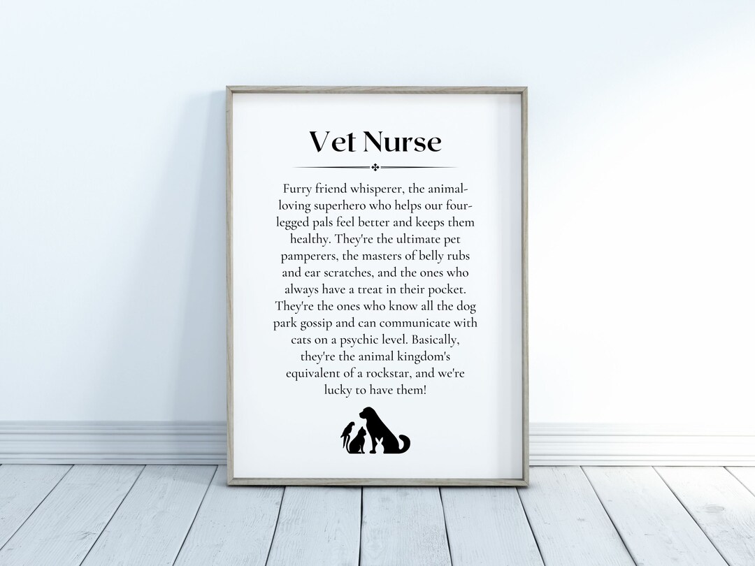 Vet Nurse Definition Printable Gift Idea for Vet Nurses Veterinary