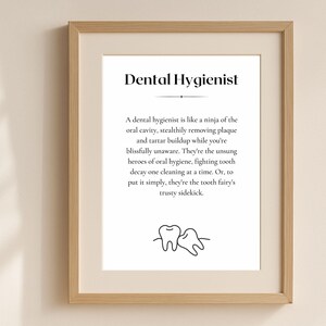 Zahnhygieniker Definition Wandkunst, Druckbare Kunst, Geschenk für Zahnarzthelferin, Instant Download, schwarz & weiß
