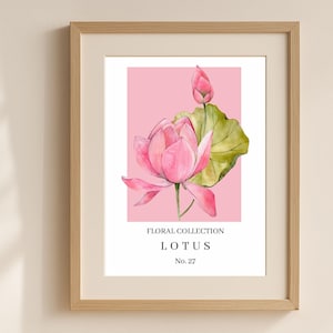 Lotus Flower Wall Art, Pink Botanical Print, Floral Collection No. 27, Watercolor Lotus Illustration, Soft Minimalist Home Decor