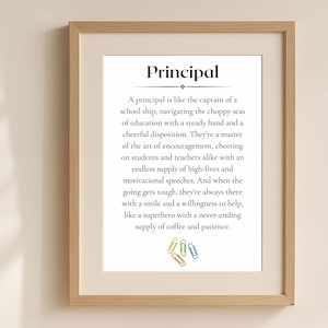 Principal Definition Printable | Meaningful Gift for School Leader | Digital Wall Art for Principal Office or Teacher Appreciation
