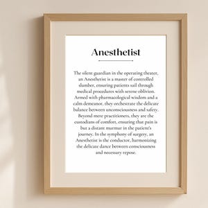 Anesthetist Definition Printable Wall Art, Gift for CRNAs or Anaesthetists, Medical Office Decor, Staff Appreciation Gift, Instant Download