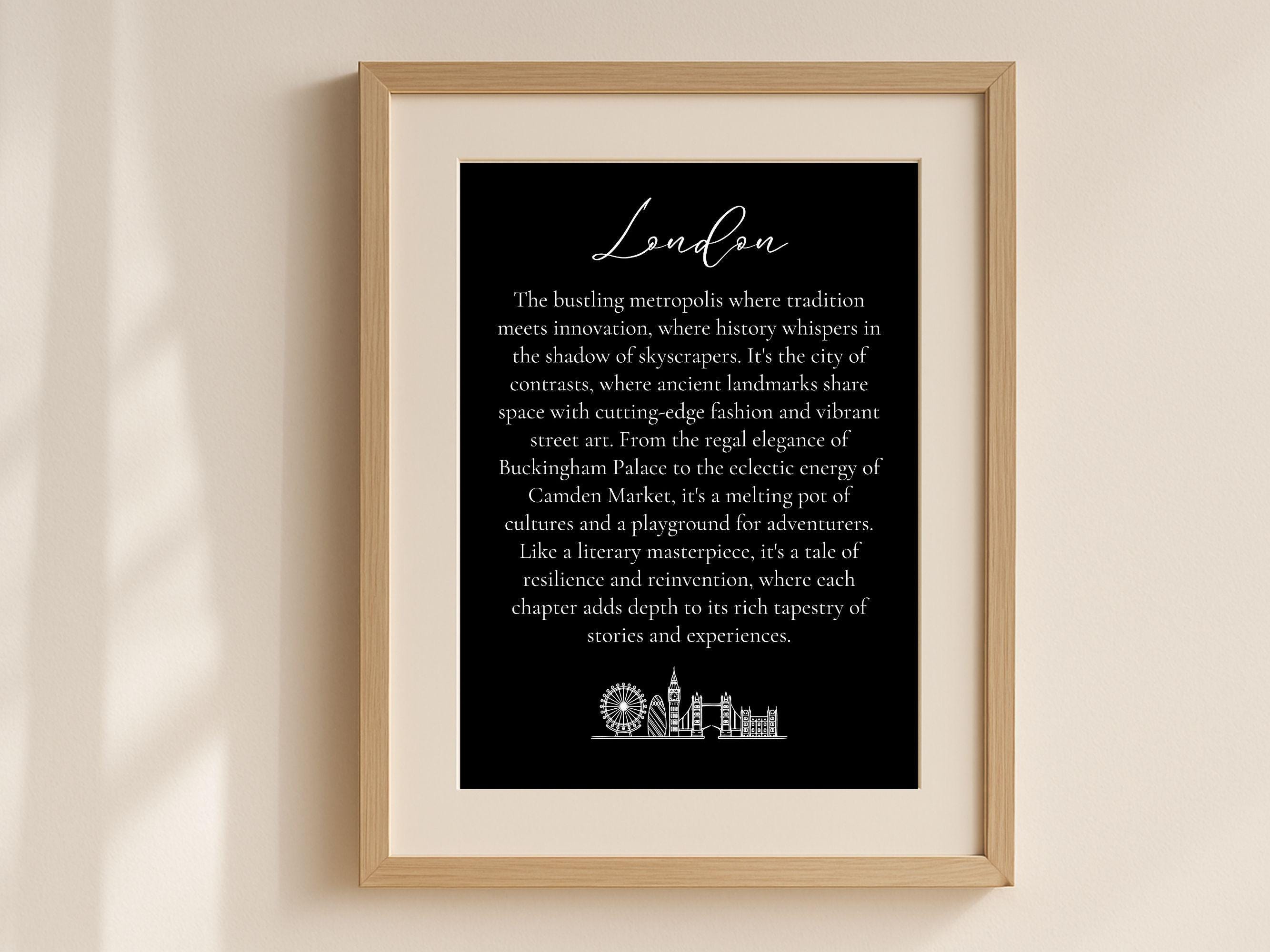 London Wall Art Printable, UK City Quote Poster, British Culture Gift for Travelers and Dreamers, Urban Decor, Black & White Download