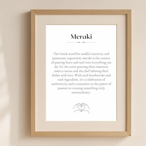 Meraki Greek Word Art, Definition Printable Gift, Inspirational Typography Wall Art, Minimalist Home Decor, Creative Gift for Artists