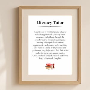 Literacy Tutor Definition Wall Art – Minimalist Printable for Classroom or Office Decor, Great Gift for Educators, Teachers & Reading Coach