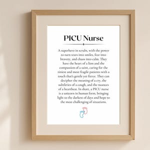 PICU Nurse Definition Wall Art, Pediatric ICU Gift, Nurse Graduation Printable, Hospital Decor, Digital Download, Meaningful Gift for Her