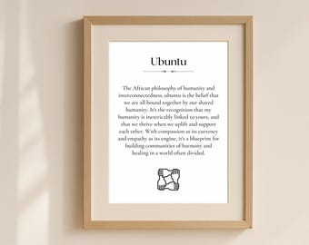 Ubuntu Definition Wall Art, African Philosophy Printable, Interconnectedness Quote Decor, Humanity Compassion Empathy Gift for Friend