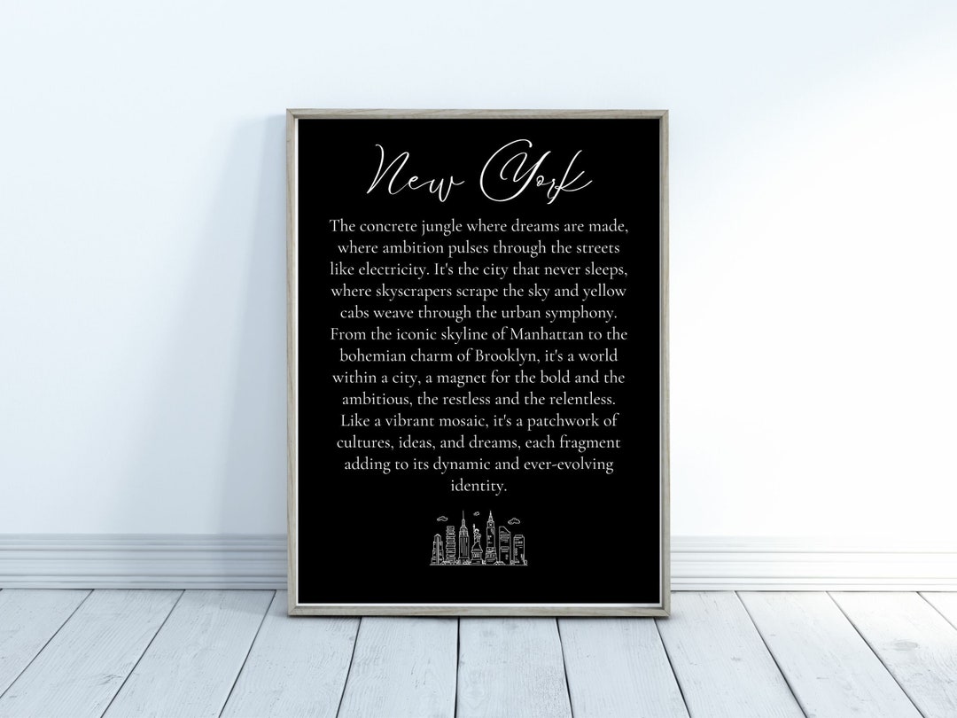 New York Definition Printable Urban Typography Wall Art for Celebrating