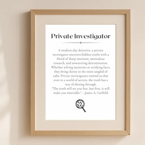 Private Investigator Definition Wall Art – Quirky Job Printable, Mystery Lover Gift, Detective Office Decor, Digital Download Definition Art