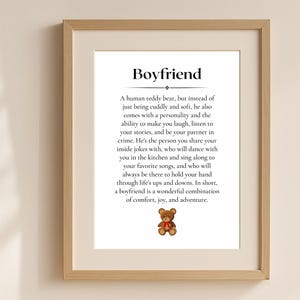 Boyfriend Definition Wall Art, Cute Boyfriend Gift Printable, Love Quote Digital Download, Cuddly Partner Poem, Valentine Gift for Him