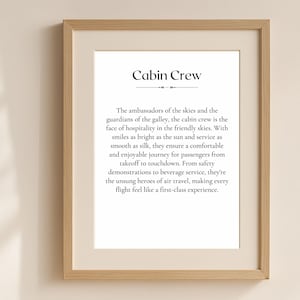 Cabin Crew Definition Wall Art, Flight Attendant Gift for Her, Travel Lover Printable Quote, Aviation Decor, Digital Download Gift Art