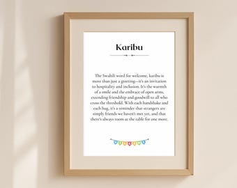 Karibu Definition Print, Swahili Welcome Wall Art, African Greeting Printable, Cultural Language Quote, Hospitality Gift, Digital Download
