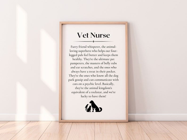 Vet Nurse Definition Printable Gift Idea for Vet Nurses Veterinary Technician Gift Animal Lover