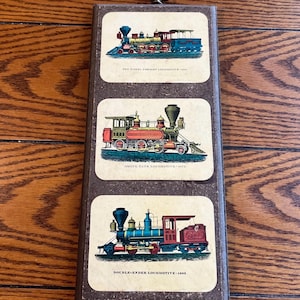 Vintage 12.5&quot;× 5.5&quot; Steam Train Locomotive Railroad Wall Hanging Wooden Plaque