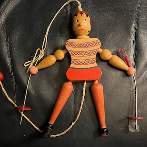 Vintage Jumping Jack Pull String Skier Toy ~ Gregor Creations Austria 1962
