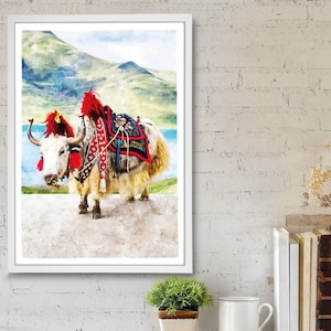 Nepal Yak Watercolor Digital Print Instant Download Printable Wall Art Wall Decor Animal Poster