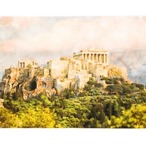 Acropolis Athens Greece Nature Watercolor Digital Print Instant Download Printable Wall Art Wall Decor Poster