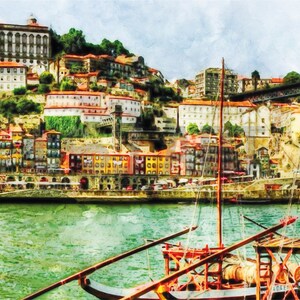 Capture the charm of Porto's Ribeira district with this printable watercolor art. Showcasing the iconic colorful facades along the Douro River and the historic atmosphere of this UNESCO World Heritage Site, this digital wall art adds a touch of Portuguese elegance to your home or office. As an instant download, it’s easy to print and display, celebrating the beauty and culture of Porto in a unique and artistic way