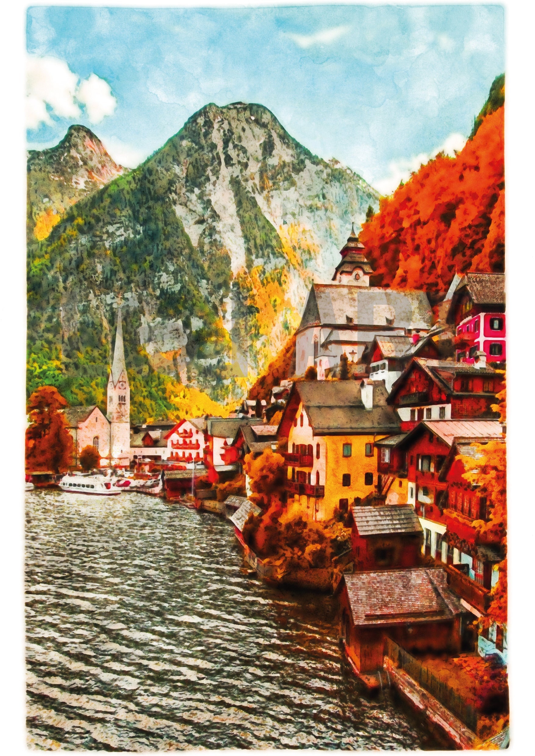 Hallstatt Austria Watercolor Digital Print Instant Download Printable ...
