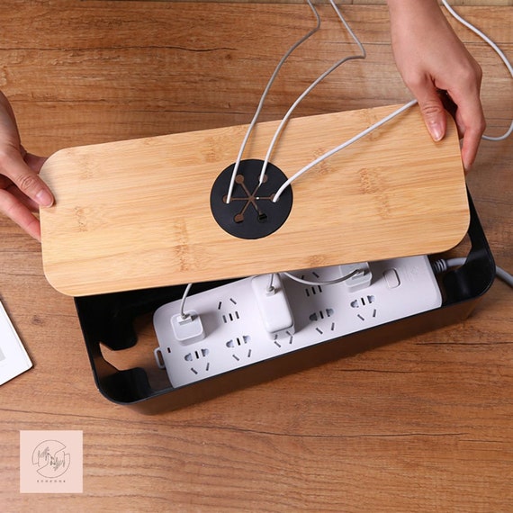 Wooden Cable Storage Box, Multi-socket, Plug Organizer. 