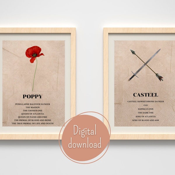 Poppy & Casteel vintage wall art | FBAA | digital print | From Blood and Ash by Jennifer L. Armentout / Poppy and Cas + free bookmark