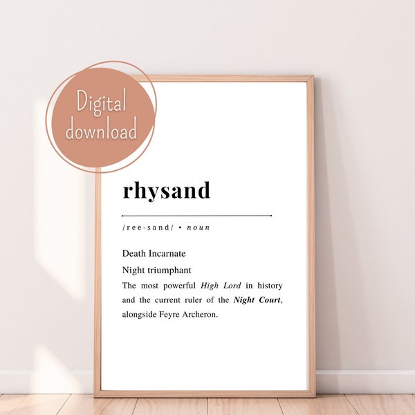 Rhysand dictionary entry minimalist ACOTAR inspired wall art PNG JPEG | A Court of Mist and Fury Wings and Ruin | Feyre Rhys Feysand