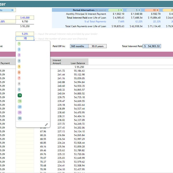 Ultimate Easy to Use Loan Analyzer / Calculator for Auto, Student Loan, HELOC, Other Home Loans, Line of Credit, Business Loan