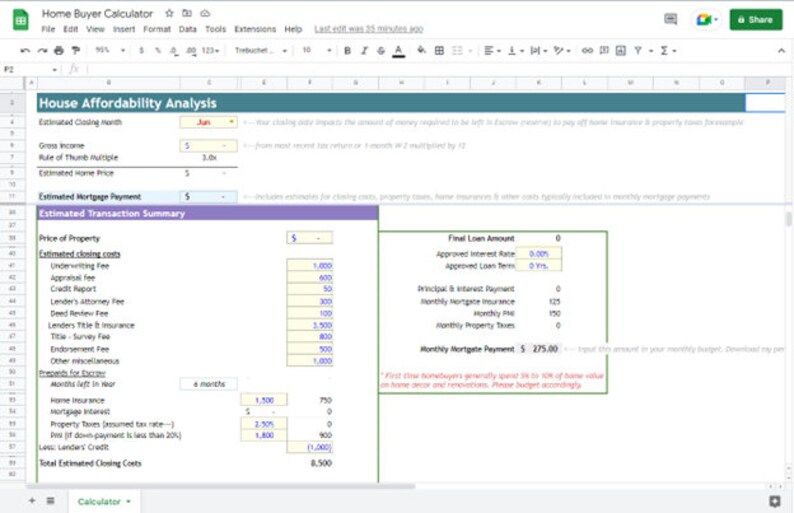 Complete Real Estate, Home Purchase, Mortgage, Homebuyer Payment, Interest, and Other Costs