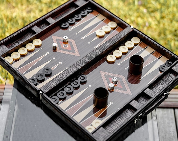 Personalized Leather Backgammon Set, Handmade Wooden Backgammon Set Birthday Gift Husband, Best Gift Idea for Boyfriend, Gift for Him