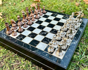 Christmas Gift for Son, Custom Handmade Metal Chess Set, Decorative Chess Board Gift for Husband, Housewarming Gift, Gift for Him, Her