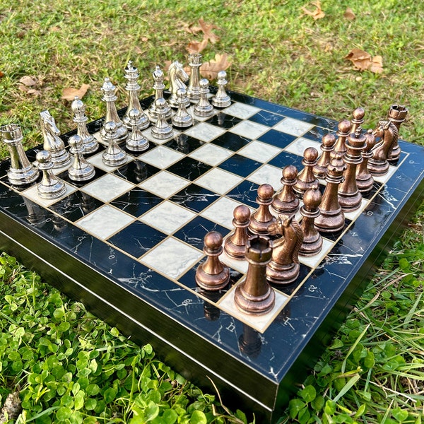 Personalized Bronze Chess Set Anniversary Gift, Metal Chess Set Gift for Husband, Special Chess Gift Set, Luxury Chess Set Gift Father