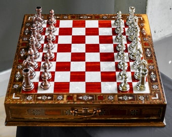 Birthday Gift for Son Custom Chess Set, Handmade Wooden Chess Board Decorative Set, Chess Board Gift for Him Graduation, Gift for Her