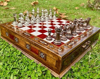Premium Handmade Chess Board – Elegant Valentine’s Gift with Metal Chess Pieces