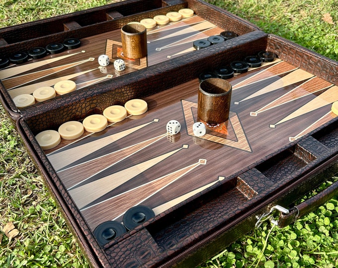 Personalized Leather Backgammon Set, Handmade Backgammon Holiday Gift Husband, Best Gift Idea for Boyfriend, Luxury Gift for Man Birthday