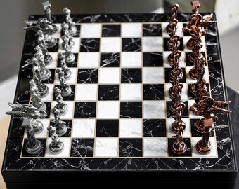 Black White Modern Wooden Chess Set Chessboard Chess Player
