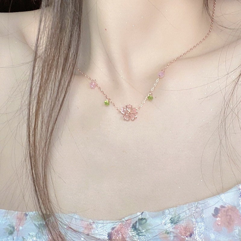 Sakura Flower Necklace Cherry Blossoms Flower Adjustable Etsy