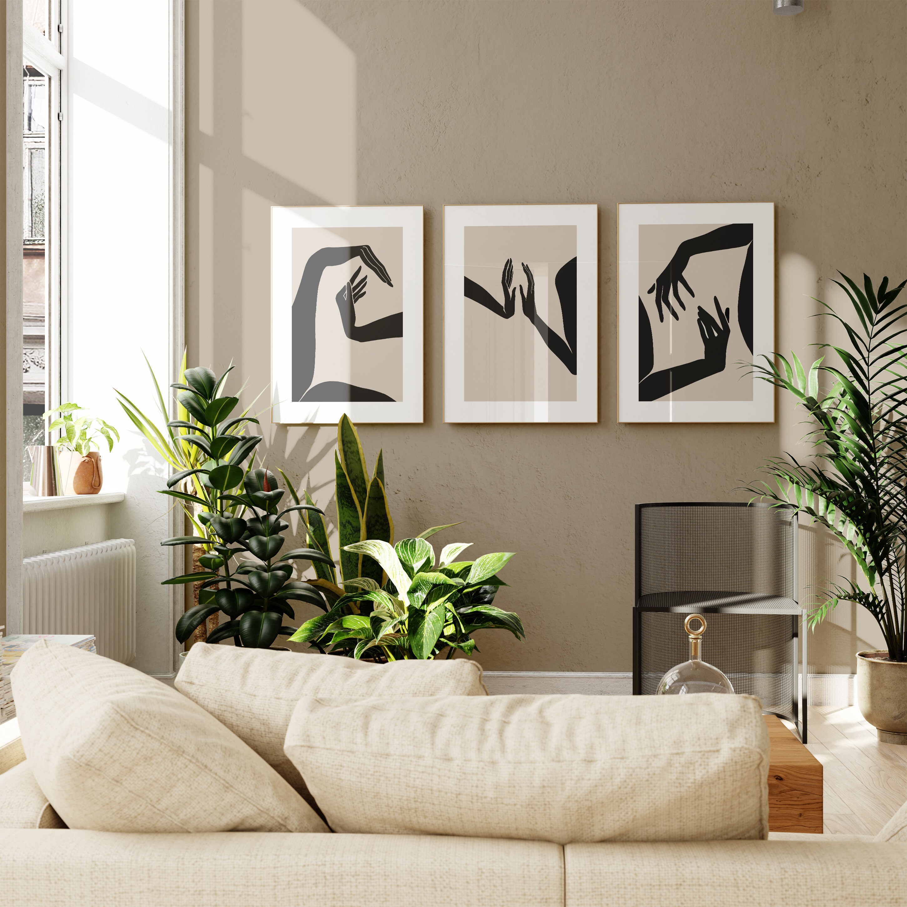 Abstract Hands Wall Art, 3 Piece Art Gallery Interior, Minimalist ...