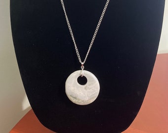 Silver Chain Necklace with Gray Marble Stone