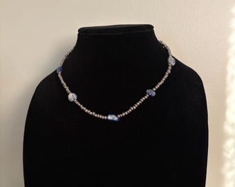 Blue Lapis and Silver Beaded Necklace