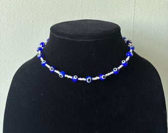 Blue and White Evil Eye Bead Choker