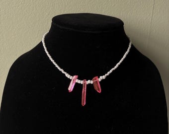 White Beads and Pink Stone Beaded Choker