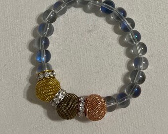 Silver, Rose Gold, and Gold Beaded Stretchy Bracelet