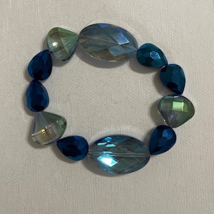 Blue, Green, and Purple Beaded Stretchy Bracelet