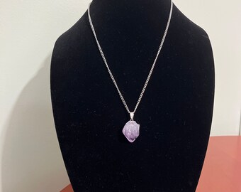Silver Chain Necklace with Purple Amethyst Stone