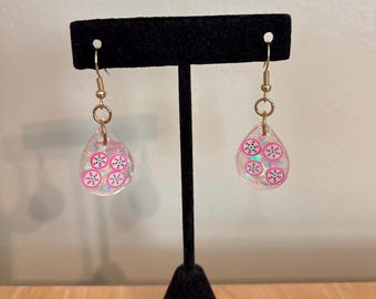 Dragonfruit Slices Resin Teardrop Earrings