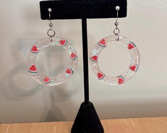 Watermelon Sugar Slices Resin Circle Earrings
