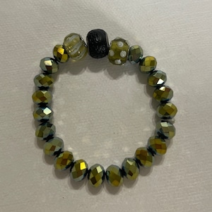 Green, Black, and Gold Beaded Stretchy Bracelet