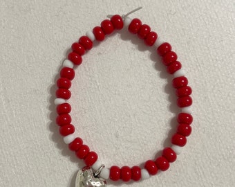 Red and White Kid’s Stretchy Bracelet with Heart Accent