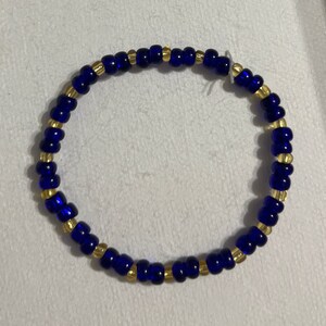 Blue and Gold Beaded Stretchy Bracelet