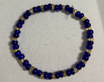 Blue and Gold Beaded Stretchy Bracelet
